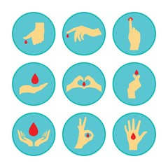Finger with blood drop illustration. Perfect blood test design for healthcare collection. Symbol of blood test.