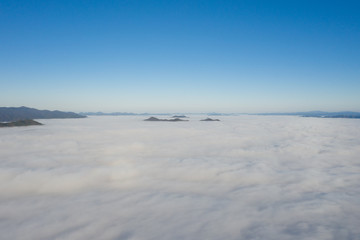 京都　亀岡　雲海　空撮　自然　冬　旅　広告　素材　晴れ　DJI ドローン　空撮