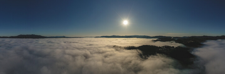 京都　亀岡　雲海　空撮　自然　冬　旅　広告　素材　晴れ　DJI ドローン　空撮