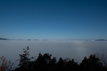京都　亀岡　雲海　空撮　自然　冬　旅　広告　素材　晴れ　DJI ドローン　空撮