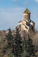 Fototapeta na wymiar Holy Trinity Cathedral of Tbilisi located on hill