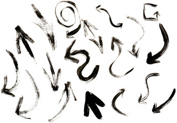 Black arrows of various shapes and directions.