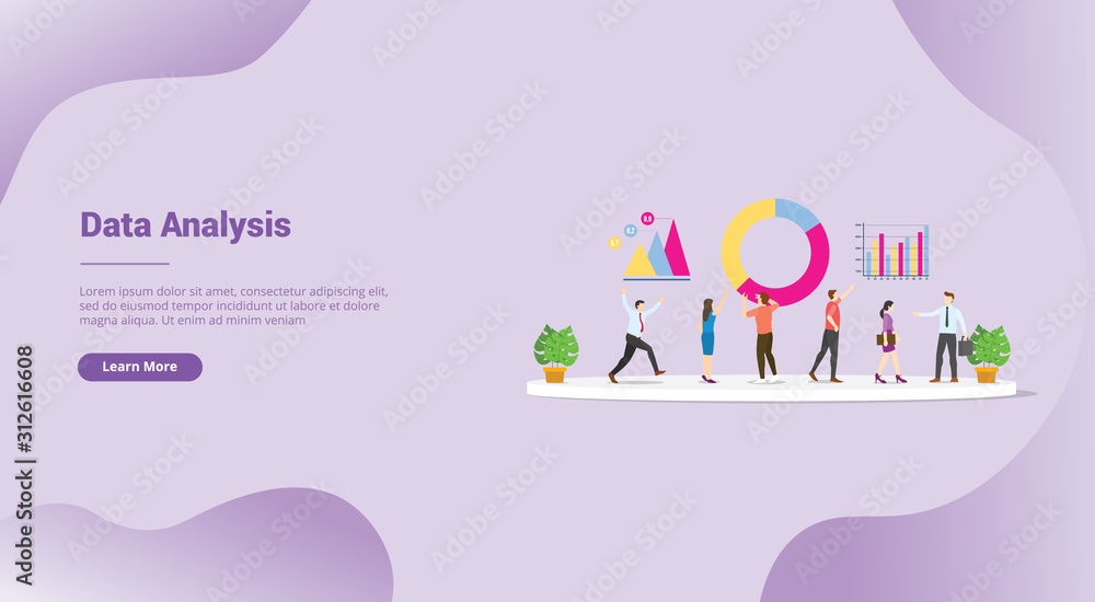 Poster data analysis or analyze team for website template or landing homepage banner - vector