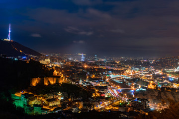 aerial view of Tbilisi city at night, Georgia
