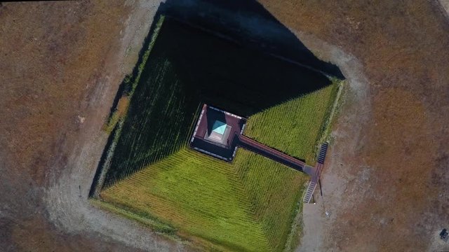Top down aerial view of Austerlitz pyramid, Utrecht, Woudenberg, The Netherlands. A monument dedicated to Napoleon Bonaparte.