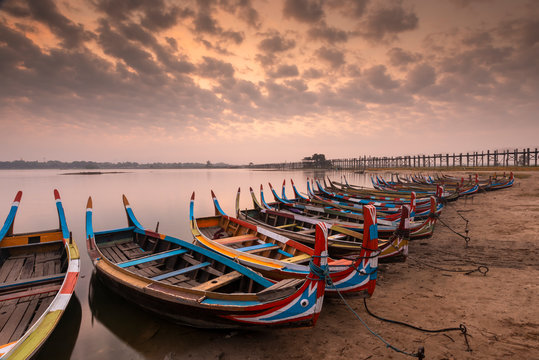 ubein bridge with sunrise, Mandalay, Myanmar