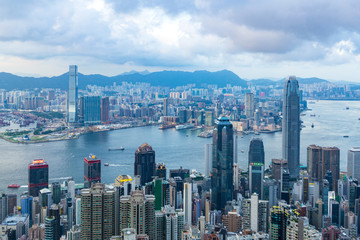 Victoria bay, Hong Kong, 17 July 2017 : Hong Kong city skyline at victoria bay viewpoint