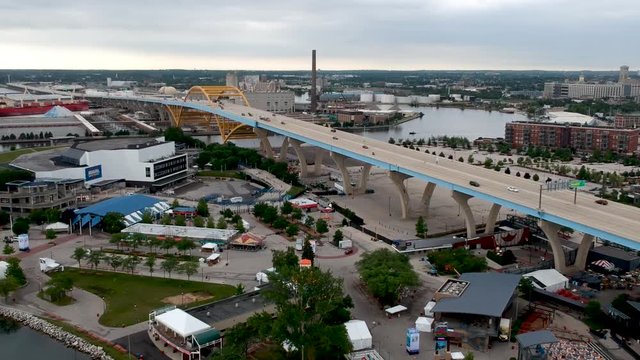 An aerial view of the Summer Grounds during the Festa Italiano in Milwaukee. The famous design of a beautiful bridge.