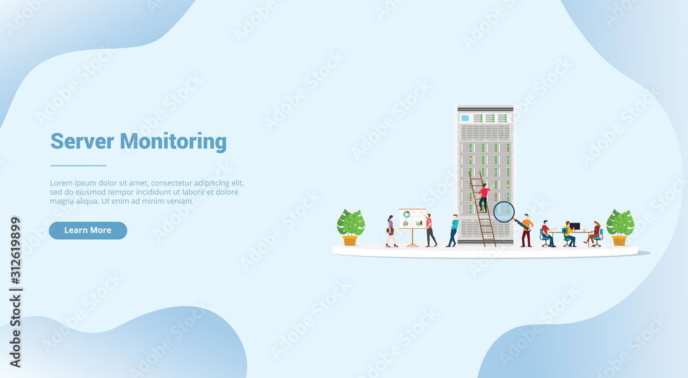 Aufkleber server monitoring or analysis for website template or landing homepage banner - vector