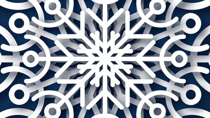 Christmas blue background with paper snowflakes