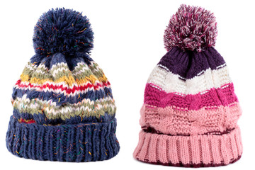 Blue pink winter bobble ski hat