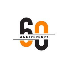 60th celebrating anniversary emblem logo design vector illustration template - obrazy, fototapety, plakaty