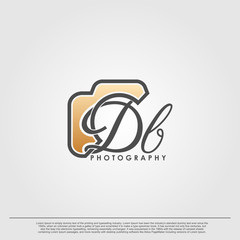 Initial Letter DB with camera. Logo photography simple luxury vector.