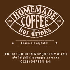 Vintage font coffee illustration for poster or menu template.Quote coffee cup typography. Calligraphy style quote. Shop promotion motivation.  Coffee break. Vector & illustration.