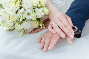 Obraz na płótnie Canvas Wedding couple bride and groom holding hands