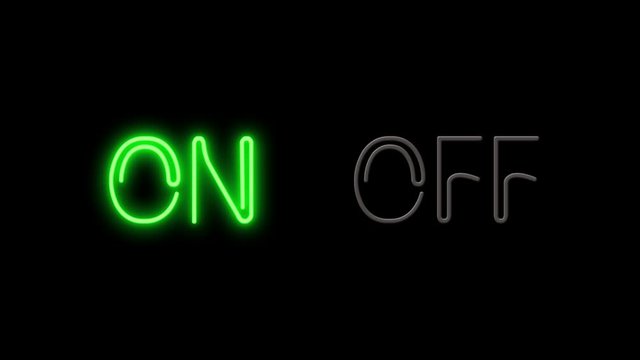 Neon On and Off Switch Light on Black. Night Club Bar Blinking Neon Sign. Motion Animation. Video available in 4K FullHD and HD render footage