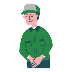宅配　男性　作業服　おじぎ