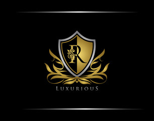 Golden R Luxury Shield Logo Design