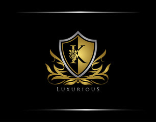 Golden K Luxury Shield Logo Design