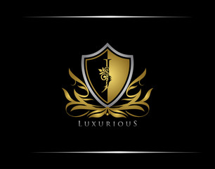 Golden J Luxury Shield Logo Design