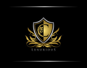 Golden C Luxury Shield Logo Design