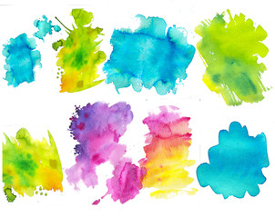 Abstract watercolor background. Colorful watercolor spots are brush painted.