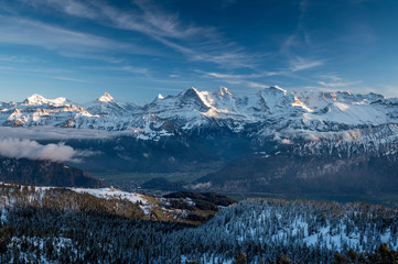 Bernese Alps with Eiger, Mönch and Jungfrau with Lake Thun