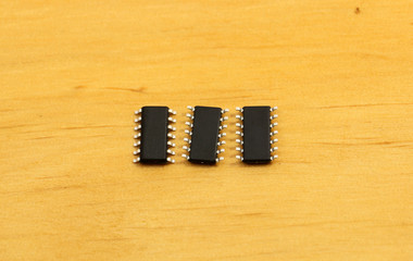 Electronic components: microchip with fourteen pins. Macro image