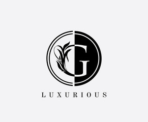 Circle G Letter Floral Logo. Luxury G Swirl Circle Logo Icon
