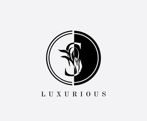Circle S Letter Floral Logo. Luxury S Swirl Circle Logo Icon