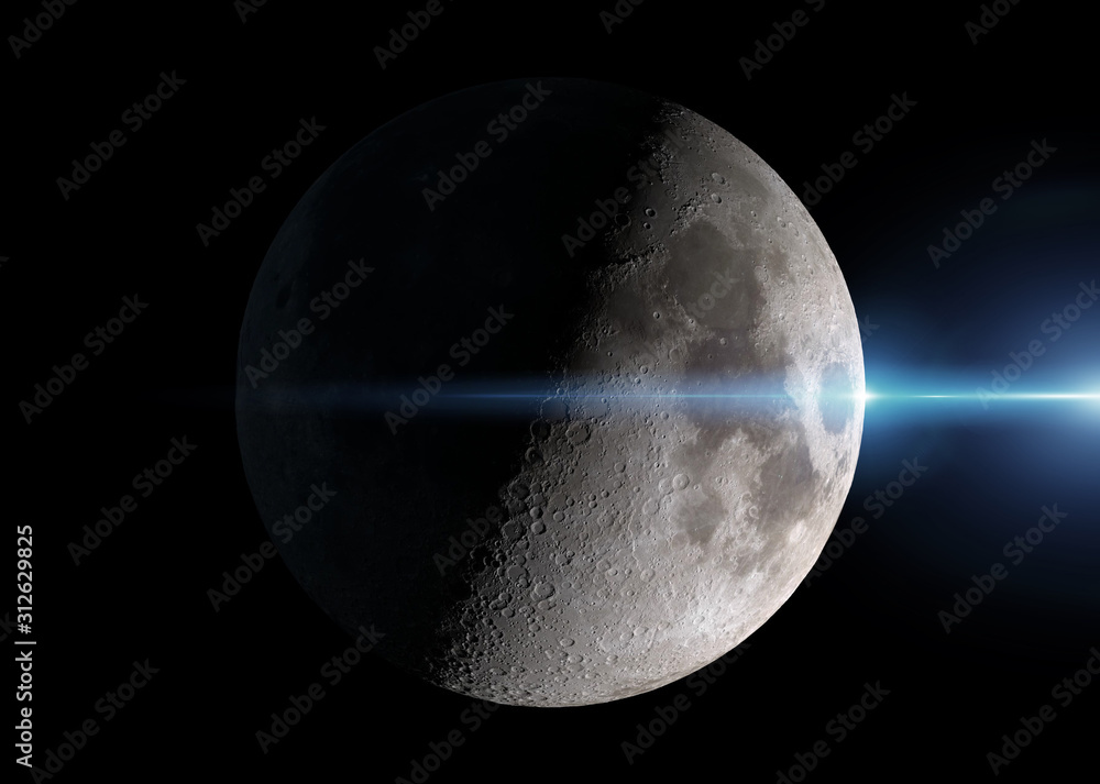 Wall mural view of an half moon in space with stars 3d rendering elements of this image furnished by nasa