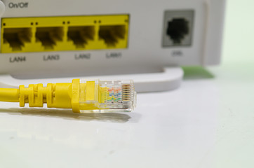 Wireless modem router with cable connecting On a white background