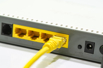 Wireless modem router with cable connecting On a white background