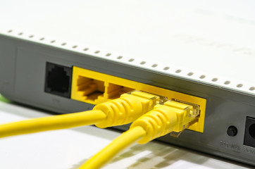 Wireless modem router with cable connecting On a white background