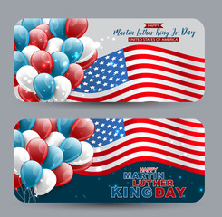 Happy Martin Luther King day card set. American flag colors balloons. Vector illustration.