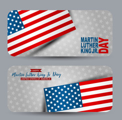 Happy Martin Luther King day card set. Design with American flag. Vector illustration.