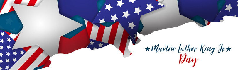 Martin Luther King day banner or website header. Stars with american flag design. Vector illustration. - obrazy, fototapety, plakaty