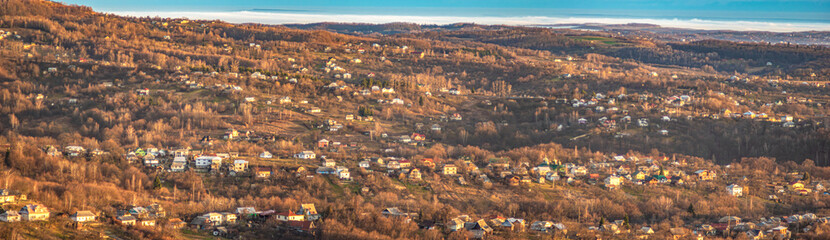 Fototapeta premium Panorama of a small town in the Carpathians
