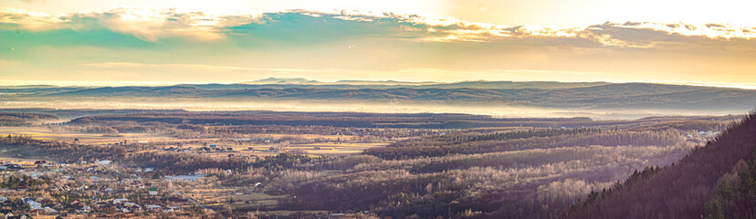 Naklejka premium Panorama of a small town in the Carpathians