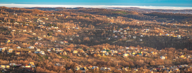 Obraz premium Panorama of a small town in the Carpathians