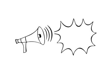 loudspeaker and place for inscription. eps10 vector stock illustration. hand drawing. art line