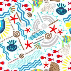 Seamless pattern with a nautical theme. Summer design for covers, fabrics, textiles, packaging, wrapping paper, wallpaper.