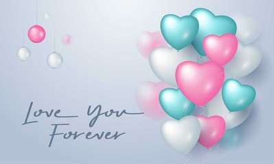 Fototapeta na wymiar Love you forever design for greeting card with realistic balloon