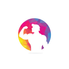 Fototapeta na wymiar Fitness club, gym vector logo template. Fitness or Gym club emblem with posing athletic man.