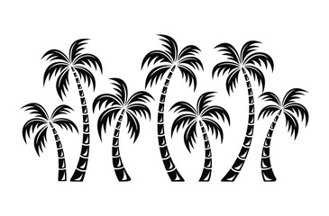 Fototapeta na wymiar set black palm trees on white background
