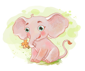 Cute elephant with little flower