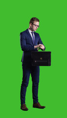 Businessman standing over chroma key background. Business, career job concept.