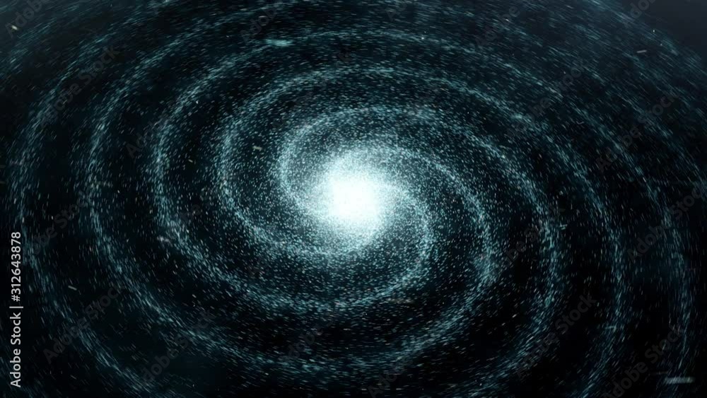 Poster galaxy in deep space of a spiral form rotating on black background, seamless loop. animation. flying