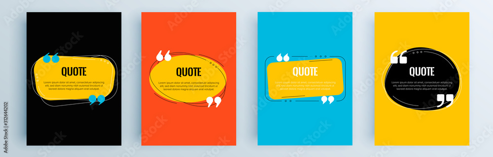 Poster quote frames blank templates set. text in brackets, citation empty speech bubbles, quote bubbles. te