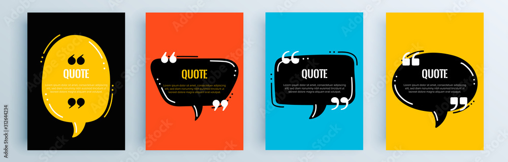 Poster quote frames blank templates set. text in brackets, citation empty speech bubbles, quote bubbles. te